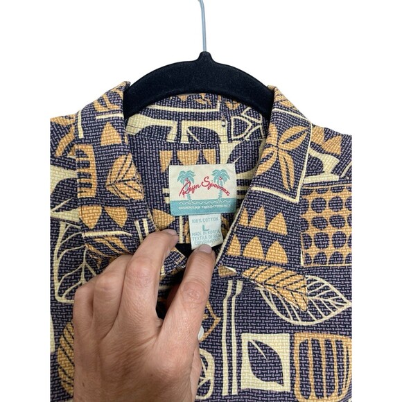 Reyn Spooner Mens L Leaf‎  Polka Dot Print Brown Shirt Cotton Button Up FLAW - Picture 3 of 11